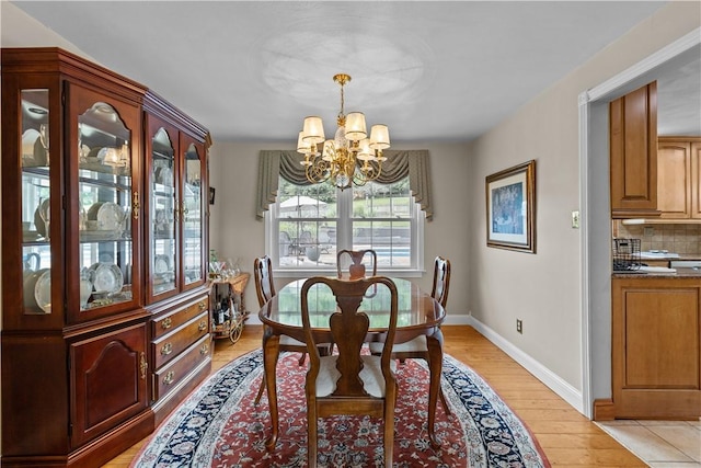 375 Navaho Hollow Rd, Coolbaugh Twp, PA 15438 - dining room featuring a chandelier, light wood finished floors, and baseboards