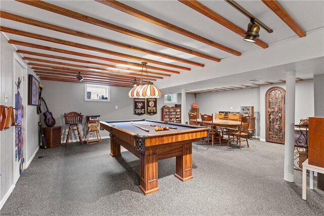 375 Navaho Hollow Rd, Coolbaugh Twp, PA 15438 - game room with billiards table, beam ceiling, and baseboards
