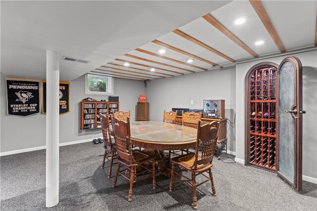375 Navaho Hollow Rd, Coolbaugh Twp, PA 15438 - dining space featuring carpet, recessed lighting, and baseboards