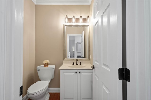 8007 Pressley Ct, Mccandless, PA 15237 - half bath with toilet, vanity, ornamental molding, and baseboards