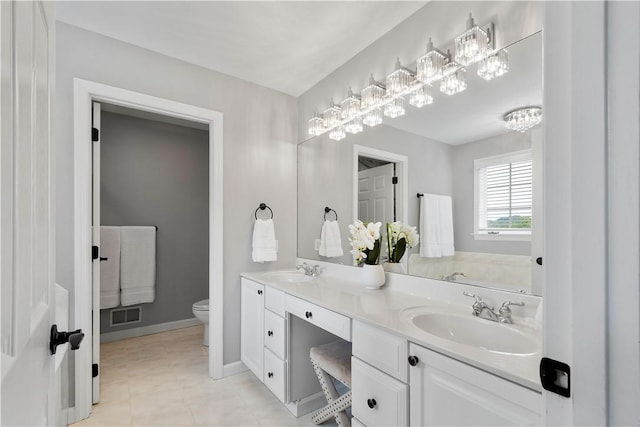 8007 Pressley Ct, Mccandless, PA 15237 - bathroom with double vanity, toilet, a chandelier, baseboards, and tile patterned flooring