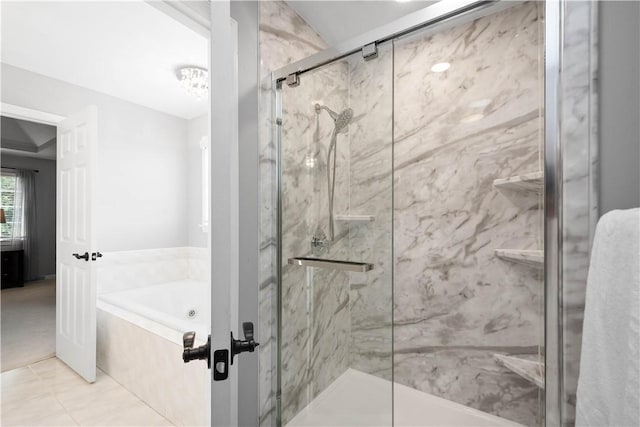 8007 Pressley Ct, Mccandless, PA 15237 - bathroom featuring a bath, a marble finish shower, and tile patterned floors
