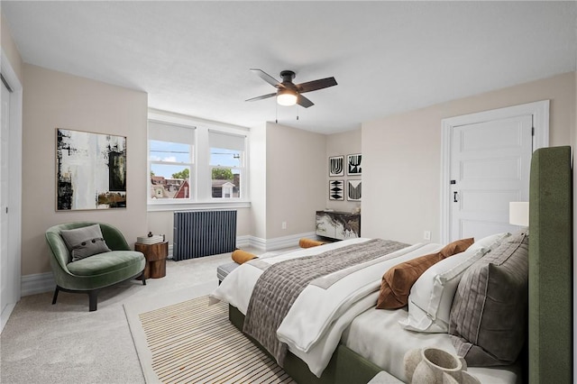 130 Pearl St, Bloomfield, PA 15224 - bedroom with radiator heating unit, baseboards, carpet flooring, and ceiling fan