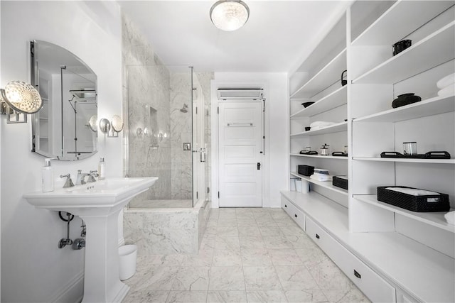 700 Meade St, Monongahela, PA 15063 - full bathroom featuring a stall shower and marble finish floors