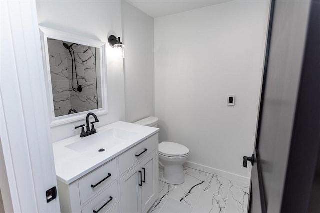 200 Centerwood Cir, South Union Twp, PA 15401 - full bath featuring marble look tiles, vanity, toilet, a shower, and baseboards