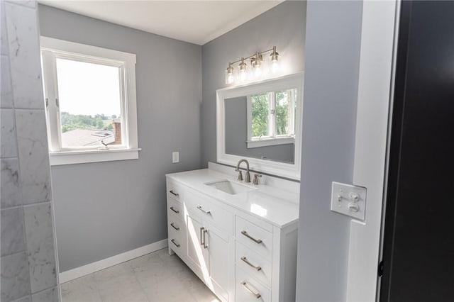 200 Centerwood Cir, South Union Twp, PA 15401 - bathroom featuring marble look tile flooring, vanity, and baseboards