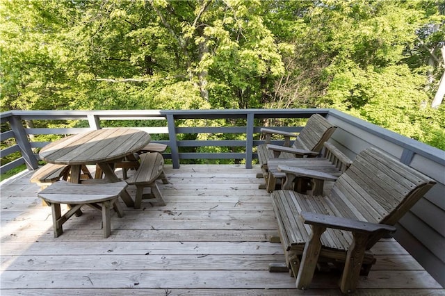 3908 Swiss Mountain Dr, Seven Springs Resort, PA 15622 - wooden deck with a forest view and outdoor dining space