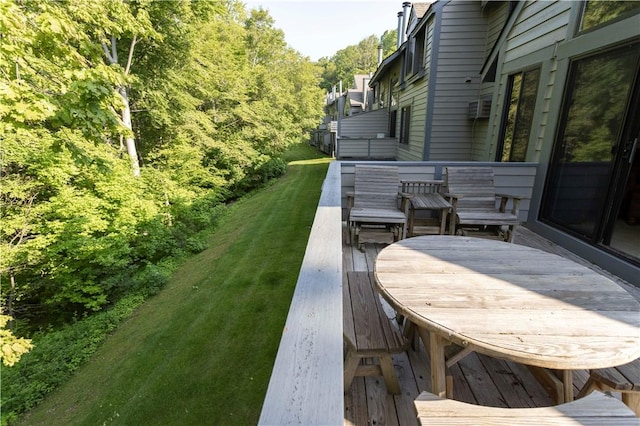 3908 Swiss Mountain Dr, Seven Springs Resort, PA 15622 - view of grassy yard with a wooden deck and outdoor dining space