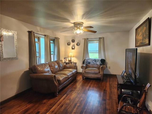 145 7th St, E Butler Boro, PA 16029 - living room with dark wood-style flooring and ceiling fan
