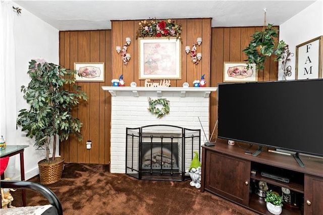 1405 Bellaire Pl, Brookline, PA 15226 - carpeted living area featuring wooden walls and a fireplace