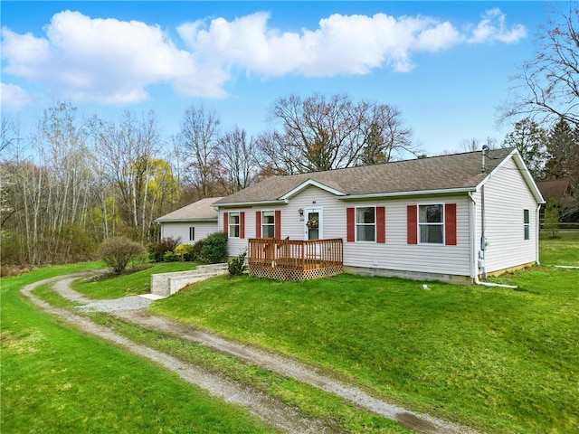 2002 Pulaski Rd, Neshannock Twp, PA 16105 - view of front of property with a wooden deck, a front yard, and roof with shingles