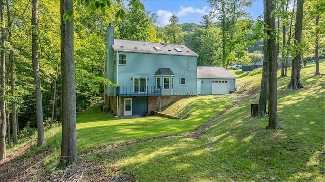 14 Laurel Hill Rd, Cecil, PA 15057 - rear view of house featuring a chimney, a lawn, and a wooden deck