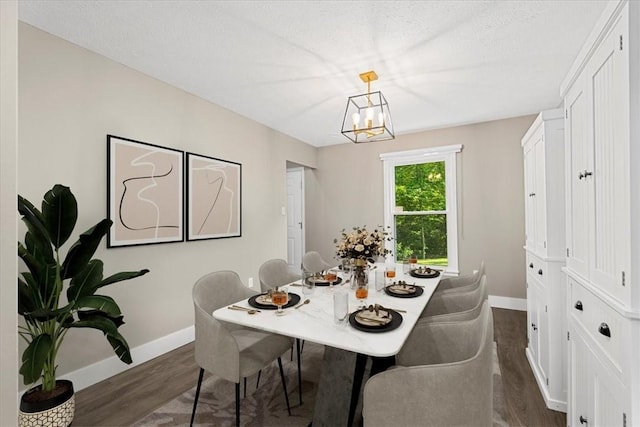 14 Laurel Hill Rd, Cecil, PA 15057 - dining room featuring dark wood-type flooring, baseboards, a chandelier, and a textured ceiling