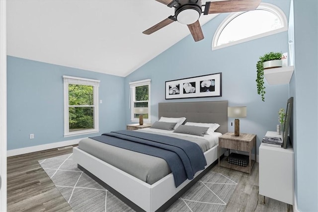 14 Laurel Hill Rd, Cecil, PA 15057 - bedroom with wood finished floors, ceiling fan, high vaulted ceiling, and baseboards