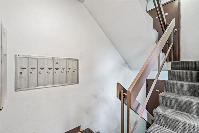 2034 Swallow Hill Rd Unit 403, Pittsburgh, PA 15220 - staircase with mail area and vaulted ceiling