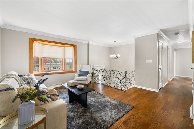 11660 Dennis Cir N, Huntingdon, PA 15642 - living area featuring a chandelier, dark wood-style floors, ornamental molding, and baseboards