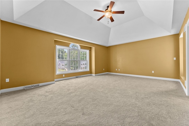 621 Columbia Ct, Adams Twp, PA 16046 - carpeted empty room featuring a ceiling fan, a raised ceiling, vaulted ceiling, and baseboards