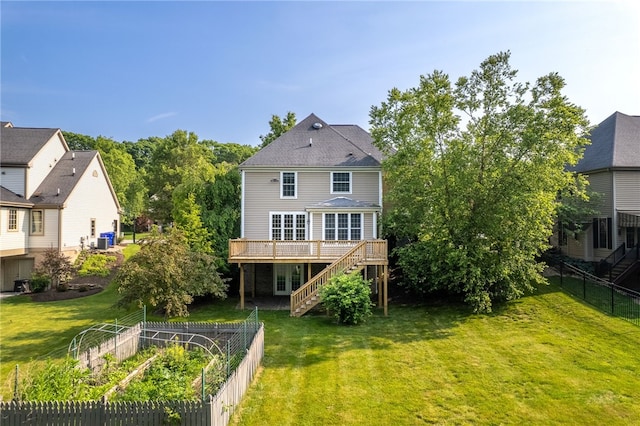 621 Columbia Ct, Adams Twp, PA 16046 - rear view of property with a vegetable garden, stairs, and a wooden deck