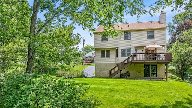 8963 Seneca Ave, Mccandless, PA 15237 - rear view of property with a deck, a chimney, a yard, and stairway