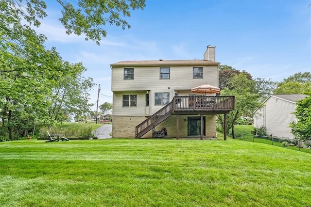 8963 Seneca Ave, Mccandless, PA 15237 - rear view of house featuring a wooden deck, a chimney, and stairway