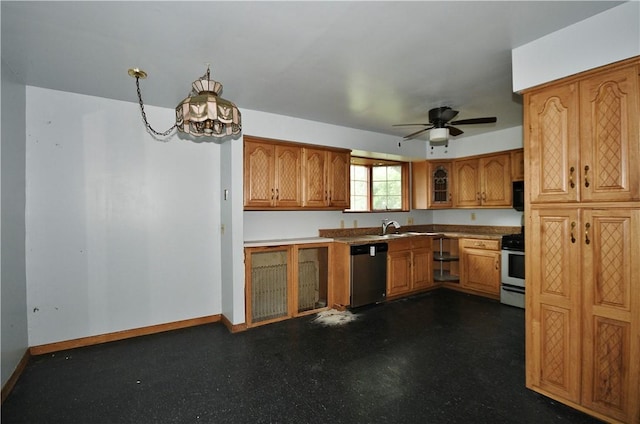 4605 2nd St, Versailles Boro, PA 15132 - kitchen with stainless steel appliances, brown cabinetry, a sink, and baseboards