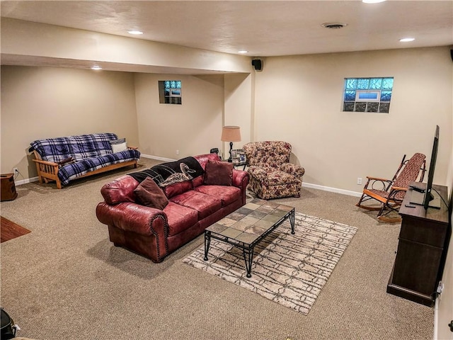 277 Dunn Rd, Hempfield Twp Wml, PA 15601 - living area with carpet floors, baseboards, and recessed lighting