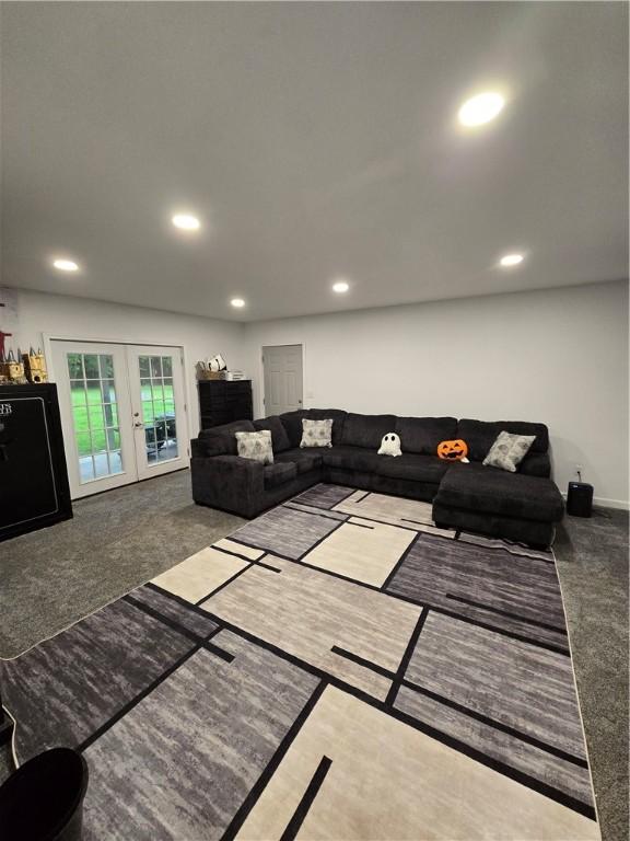 68 Kinsman Rd, West Salem Twp, PA 16125 - carpeted living area featuring french doors and recessed lighting