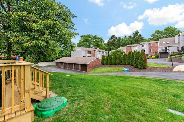 303 Serendipity Dr, Moon/Crescent Twp, PA 15108 - view of green lawn with a residential view and a wooden deck