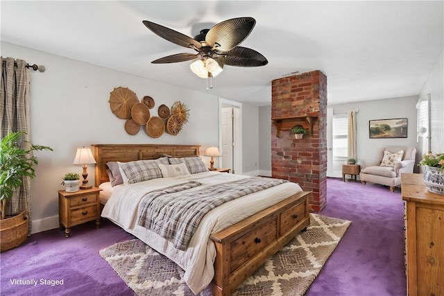 338 Buffalo St, Beaver, PA 15009 - bedroom featuring dark carpet, baseboards, and a ceiling fan