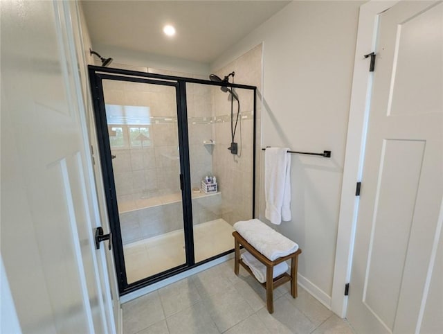 137 Red Horse Dr, Buffalo Twp But, PA 16055 - bathroom with a shower stall, baseboards, recessed lighting, and tile patterned floors