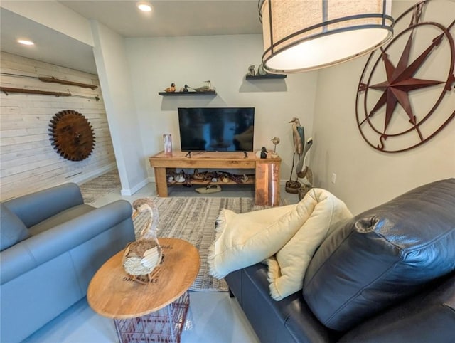 137 Red Horse Dr, Buffalo Twp But, PA 16055 - living room with recessed lighting, wood walls, and baseboards