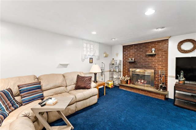315 Yarrow Ln, Pleasant Hills, PA 15236 - living room with carpet, a brick fireplace, and recessed lighting