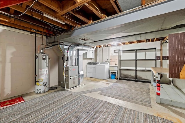 455 Darrell Dr, Penn Hills, PA 15235 - unfinished below grade area featuring water heater, heating unit, and separate washer and dryer