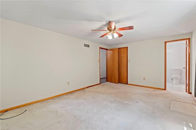 455 Darrell Dr, Penn Hills, PA 15235 - unfurnished bedroom featuring baseboards, ensuite bath, light carpet, and a ceiling fan