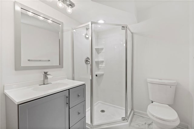 455 Darrell Dr, Penn Hills, PA 15235 - full bathroom with marble finish flooring, vanity, toilet, and a stall shower