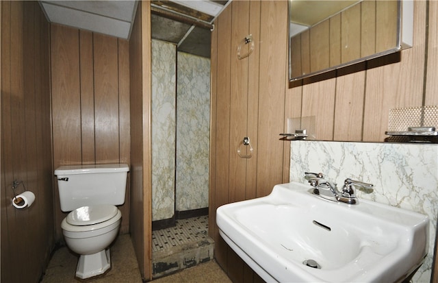 3743 Grant St, Castle Shannon, PA 15234 - bathroom featuring a sink, toilet, and wooden walls