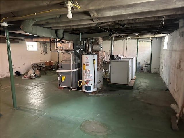 1810 Ridge Ave, Arnold, PA 15068 - basement featuring washer / clothes dryer, gas water heater, electric panel, and heating unit