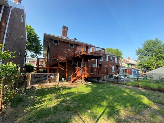 970 Lilac St, Greenfield, PA 15217 - rear view of property featuring a deck, a chimney, and stairway