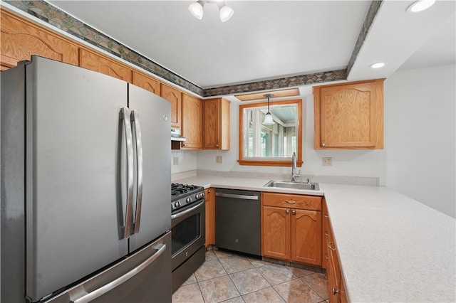 413 Stilley Rd, Jefferson Hills, PA 15025 - kitchen featuring stainless steel appliances, a sink, light tile patterned floors, light countertops, and recessed lighting