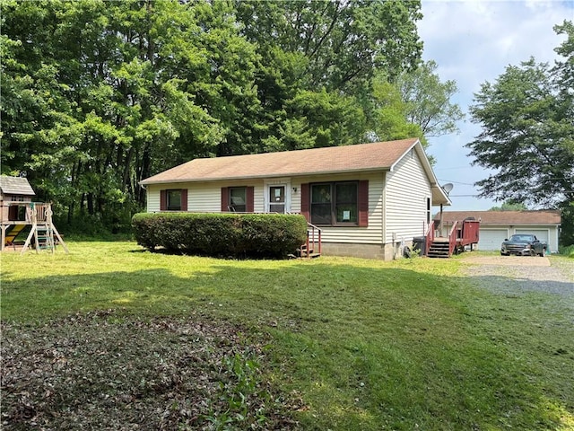 119 Glacial Till Rd, Slippery Rock Twp But, PA 16057 - view of front of property with a playground, a front lawn, and a detached garage