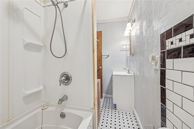 316 Dutchman Run Rd, Lower Burrell, PA 15068 - full bathroom with vanity, bathing tub / shower combination, and tile patterned floors
