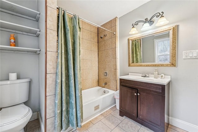 316 Dutchman Run Rd, Lower Burrell, PA 15068 - full bath featuring toilet, shower / bath combo, vanity, tile patterned floors, and baseboards