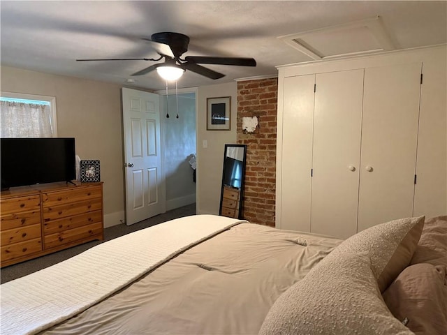 127 Tipple Row Rd, Hempfield Twp Wml, PA 15601 - carpeted bedroom with attic access, ceiling fan, a closet, and baseboards