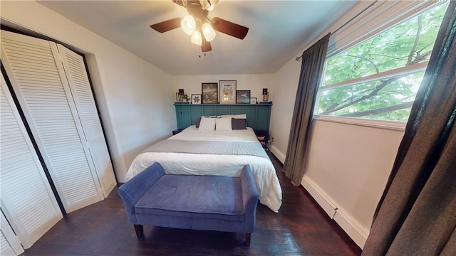 2819 Glenmore, Dormont, PA 15216 - bedroom featuring dark wood-type flooring, a closet, ceiling fan, and baseboards