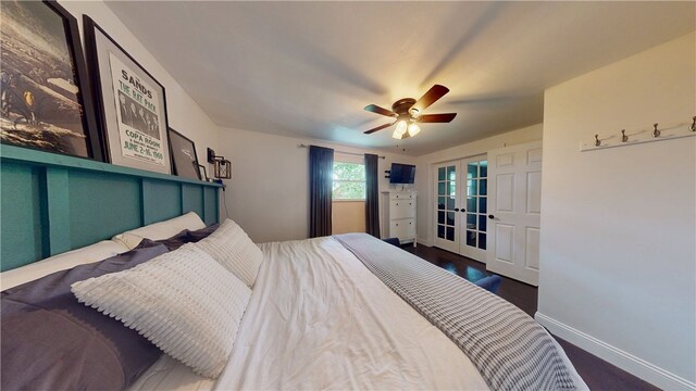2819 Glenmore, Dormont, PA 15216 - bedroom with french doors, a ceiling fan, baseboards, and wood finished floors