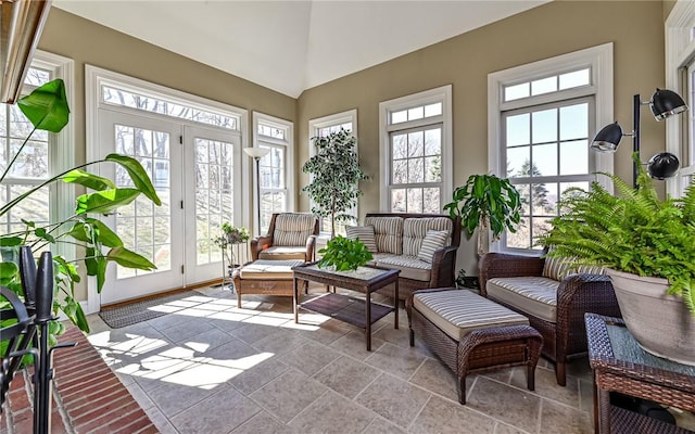 3124 Canterbury Dr, Hampton, PA 15101 - sunroom / solarium with french doors, lofted ceiling, and stone tile floors