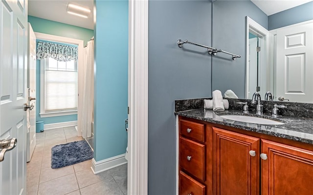 3124 Canterbury Dr, Hampton, PA 15101 - full bath with toilet, vanity, tile patterned flooring, baseboards, and curtained shower