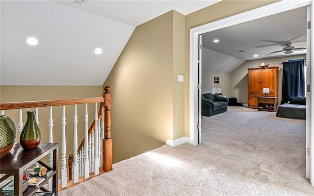 3124 Canterbury Dr, Hampton, PA 15101 - hall with vaulted ceiling, carpet flooring, an upstairs landing, recessed lighting, and baseboards
