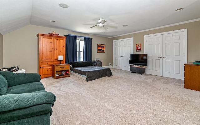 3124 Canterbury Dr, Hampton, PA 15101 - living area featuring a ceiling fan, light colored carpet, ornamental molding, and recessed lighting