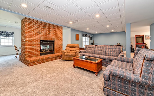 3124 Canterbury Dr, Hampton, PA 15101 - living room with carpet flooring, recessed lighting, and a fireplace